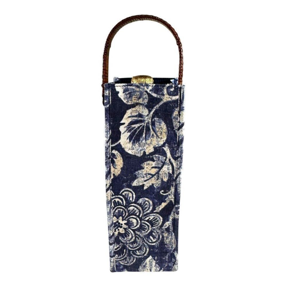 Threshold Wine Bottle Bag Tropical Floral Print & Wicker Handle Beach Party Gift